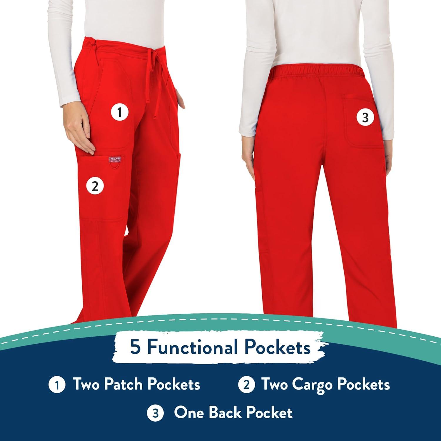 imageCherokee Women Scrubs Pant Workwear Revolution Mid Rise Moderate Flare Drawstring WW120Red