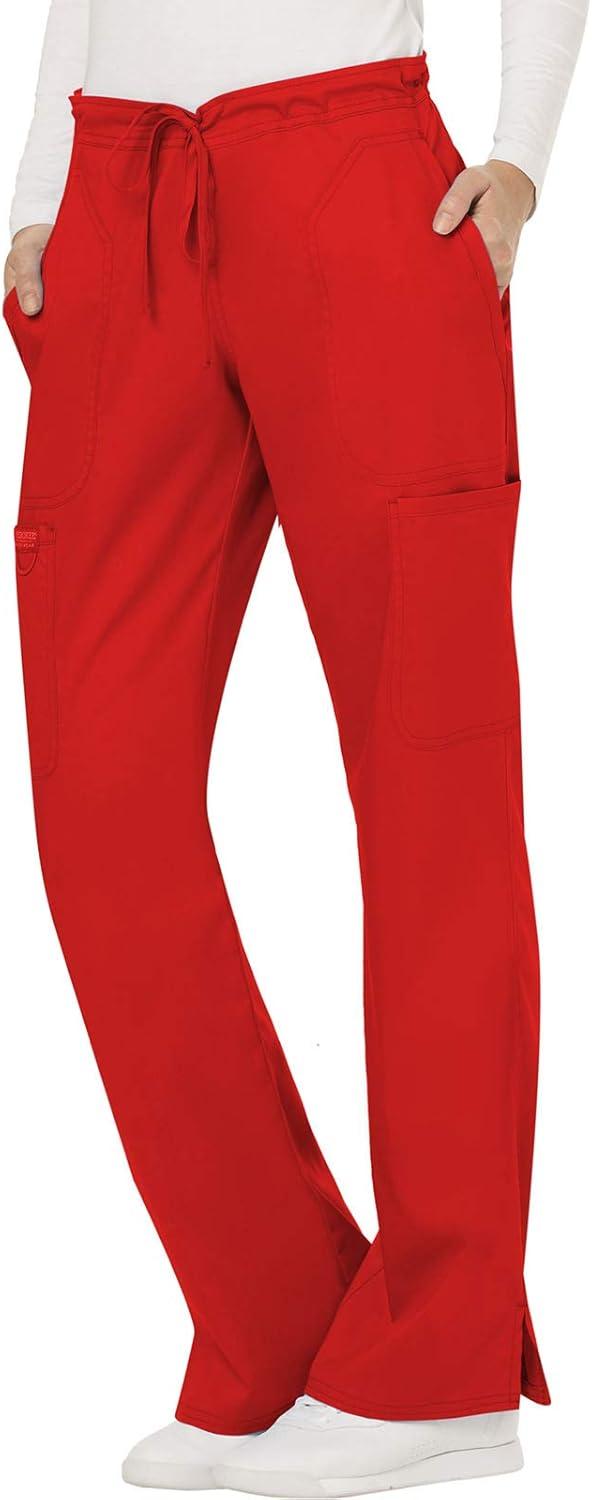 imageCherokee Women Scrubs Pant Workwear Revolution Mid Rise Moderate Flare Drawstring WW120Red