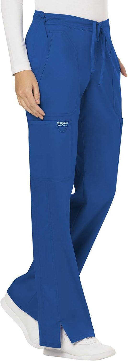 imageCherokee Women Scrubs Pant Workwear Revolution Mid Rise Moderate Flare Drawstring WW120Royal