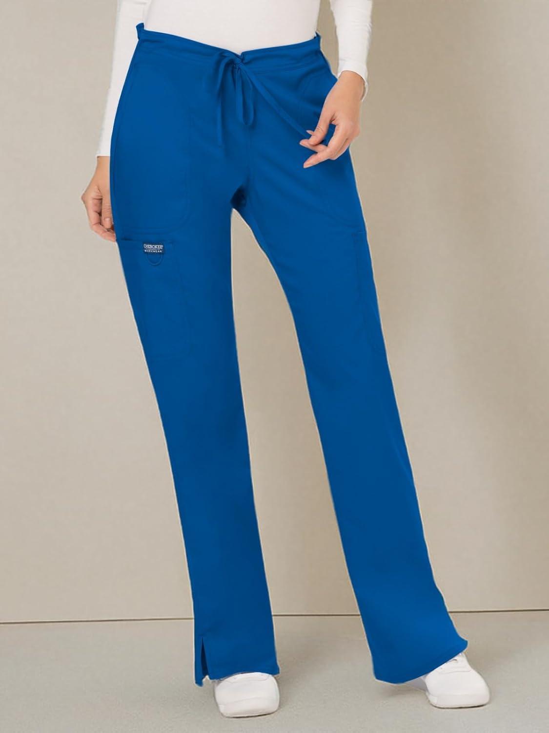imageCherokee Women Scrubs Pant Workwear Revolution Mid Rise Moderate Flare Drawstring WW120Royal