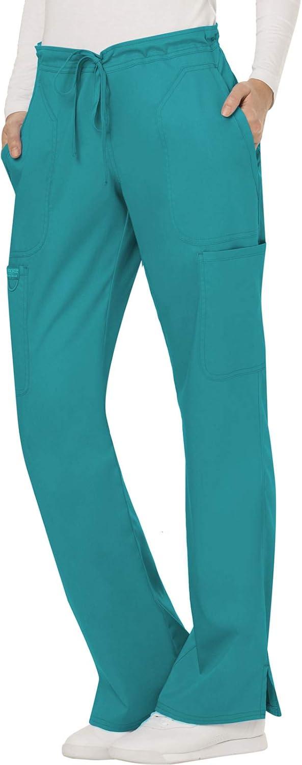 imageCherokee Women Scrubs Pant Workwear Revolution Mid Rise Moderate Flare Drawstring WW120Teal Blue