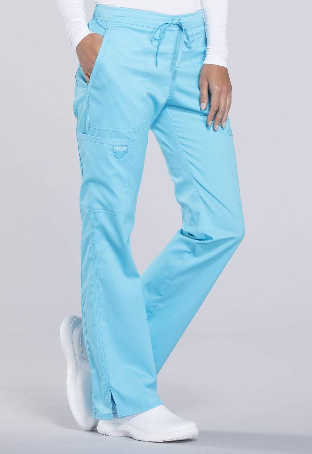 imageCherokee Women Scrubs Pant Workwear Revolution Mid Rise Moderate Flare Drawstring WW120Turquoise