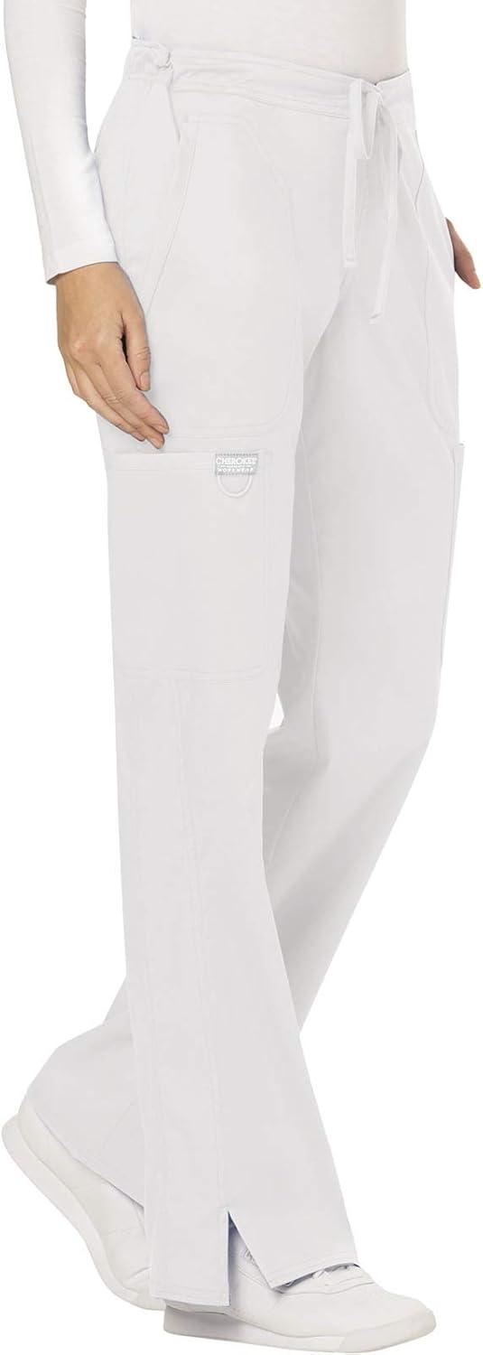 imageCherokee Women Scrubs Pant Workwear Revolution Mid Rise Moderate Flare Drawstring WW120White