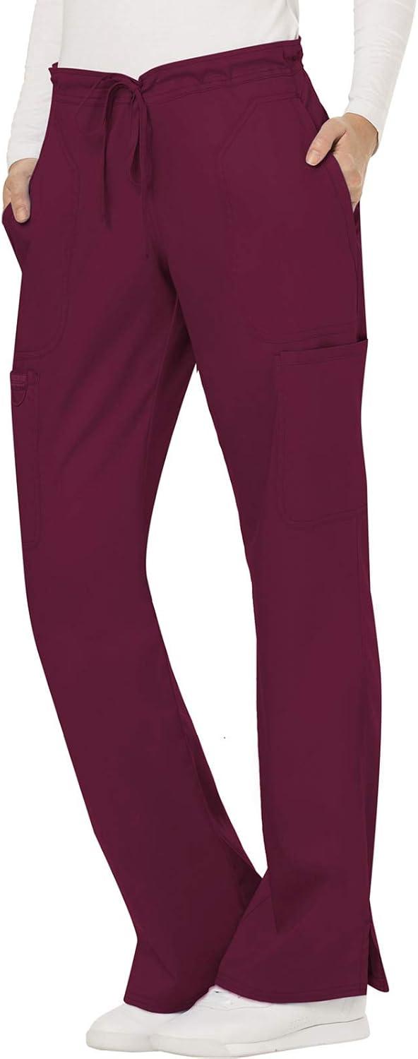 imageCherokee Women Scrubs Pant Workwear Revolution Mid Rise Moderate Flare Drawstring WW120Wine