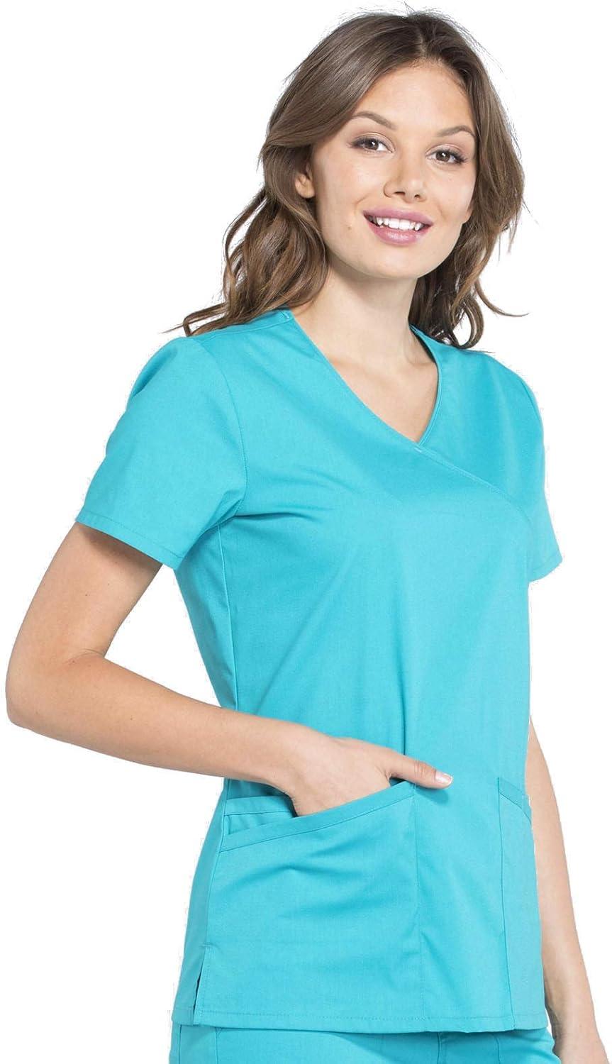 imageCherokee Women Scrubs Top Workwear Professionals Mock Wrap WW655Teal Blue