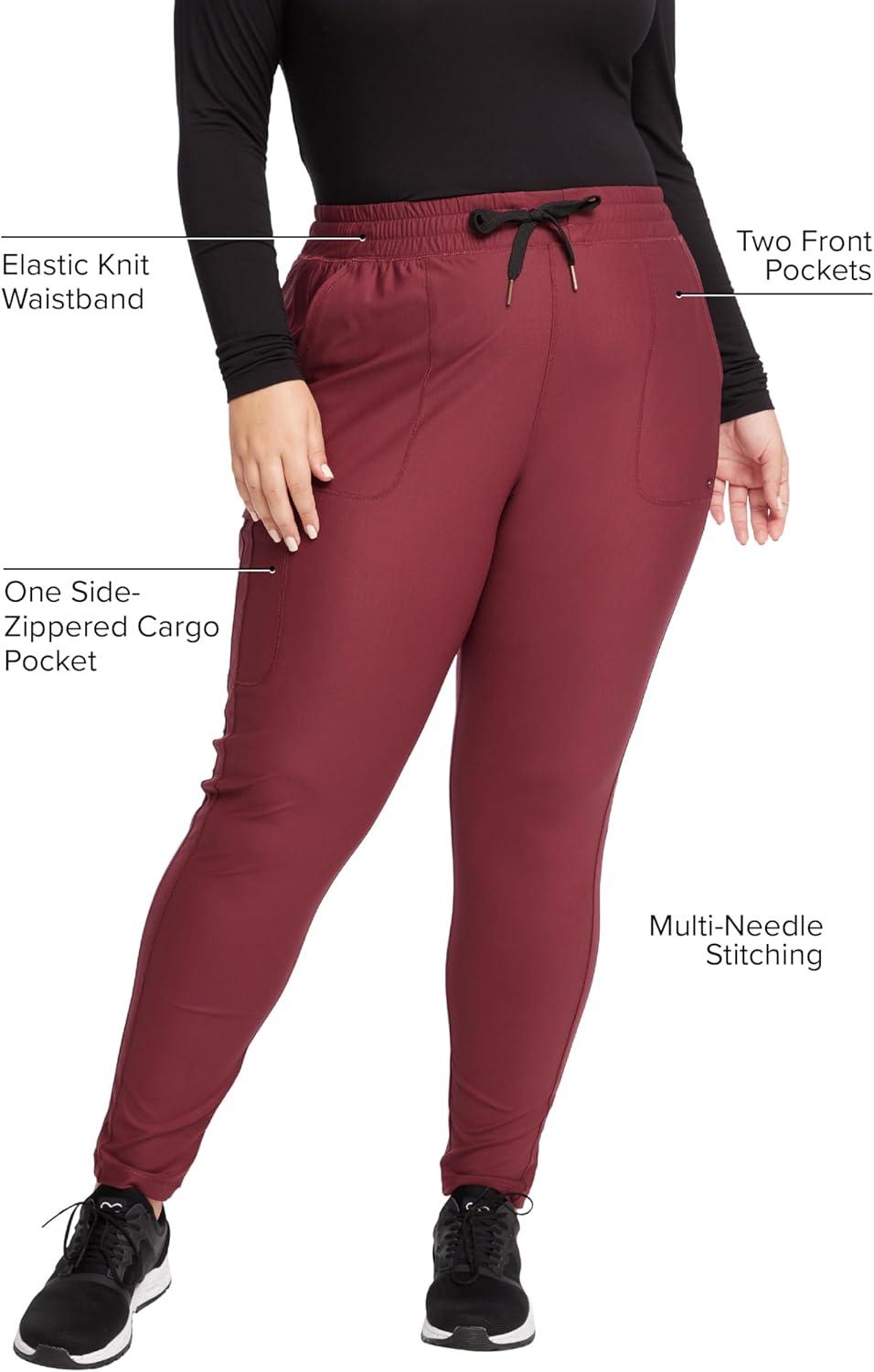 imageCherokee Womens Mid Rise Tapered Leg Drawstring Scrub Pants 5 Pocket 360 Stretch Moisture Wicking Easy Care CK095Cabernet
