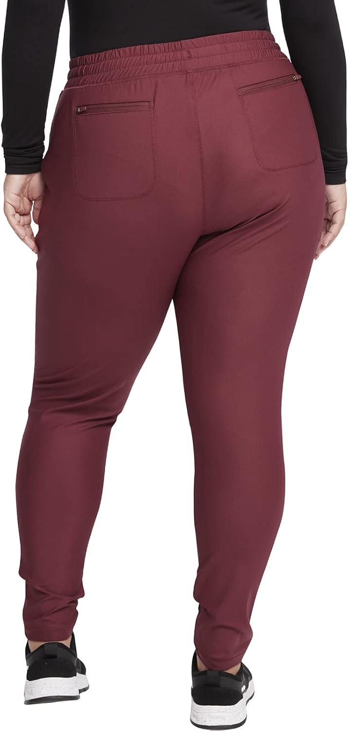imageCherokee Womens Mid Rise Tapered Leg Drawstring Scrub Pants 5 Pocket 360 Stretch Moisture Wicking Easy Care CK095Cabernet