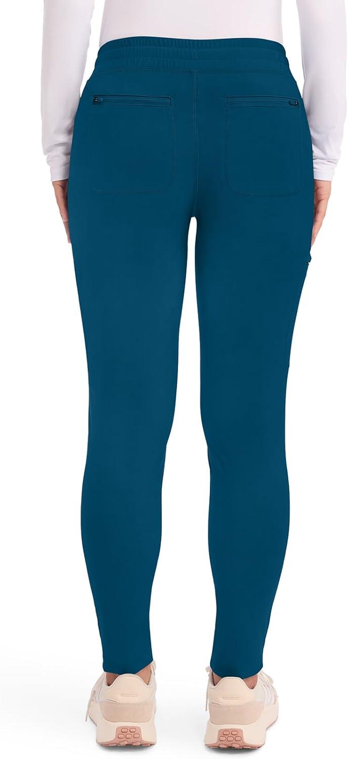imageCherokee Womens Mid Rise Tapered Leg Drawstring Scrub Pants 5 Pocket 360 Stretch Moisture Wicking Easy Care CK095Caribbean Blue