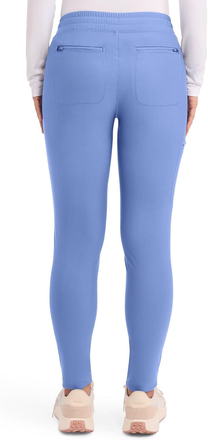 imageCherokee Womens Mid Rise Tapered Leg Drawstring Scrub Pants 5 Pocket 360 Stretch Moisture Wicking Easy Care CK095Ciel Blue