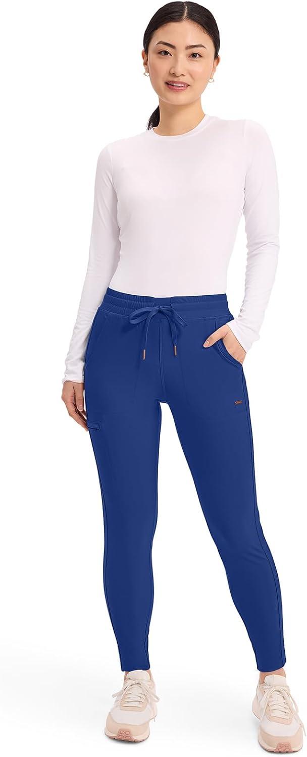 imageCherokee Womens Mid Rise Tapered Leg Drawstring Scrub Pants 5 Pocket 360 Stretch Moisture Wicking Easy Care CK095Galaxy Blue