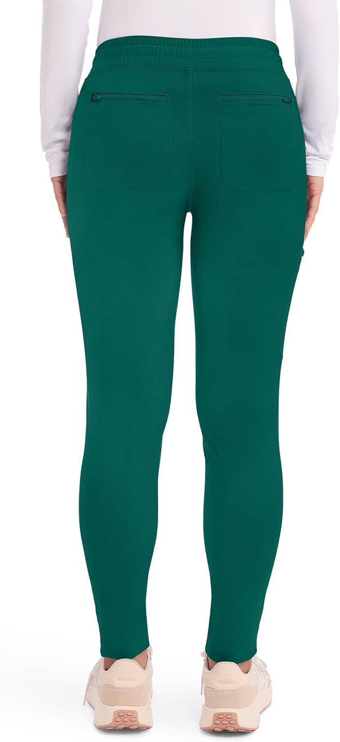 imageCherokee Womens Mid Rise Tapered Leg Drawstring Scrub Pants 5 Pocket 360 Stretch Moisture Wicking Easy Care CK095Hunter Green