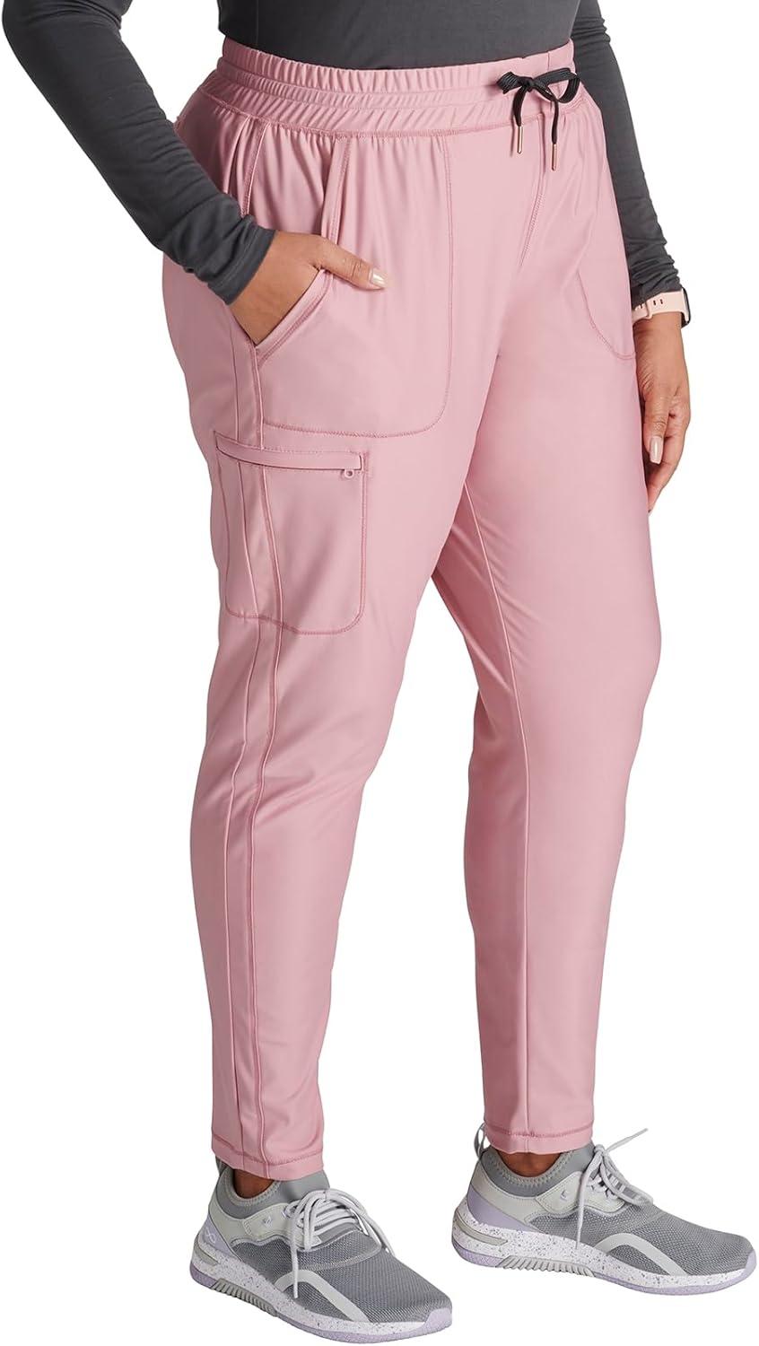 imageCherokee Womens Mid Rise Tapered Leg Drawstring Scrub Pants 5 Pocket 360 Stretch Moisture Wicking Easy Care CK095Mauve Orchid