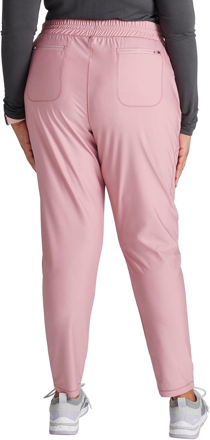 imageCherokee Womens Mid Rise Tapered Leg Drawstring Scrub Pants 5 Pocket 360 Stretch Moisture Wicking Easy Care CK095Mauve Orchid