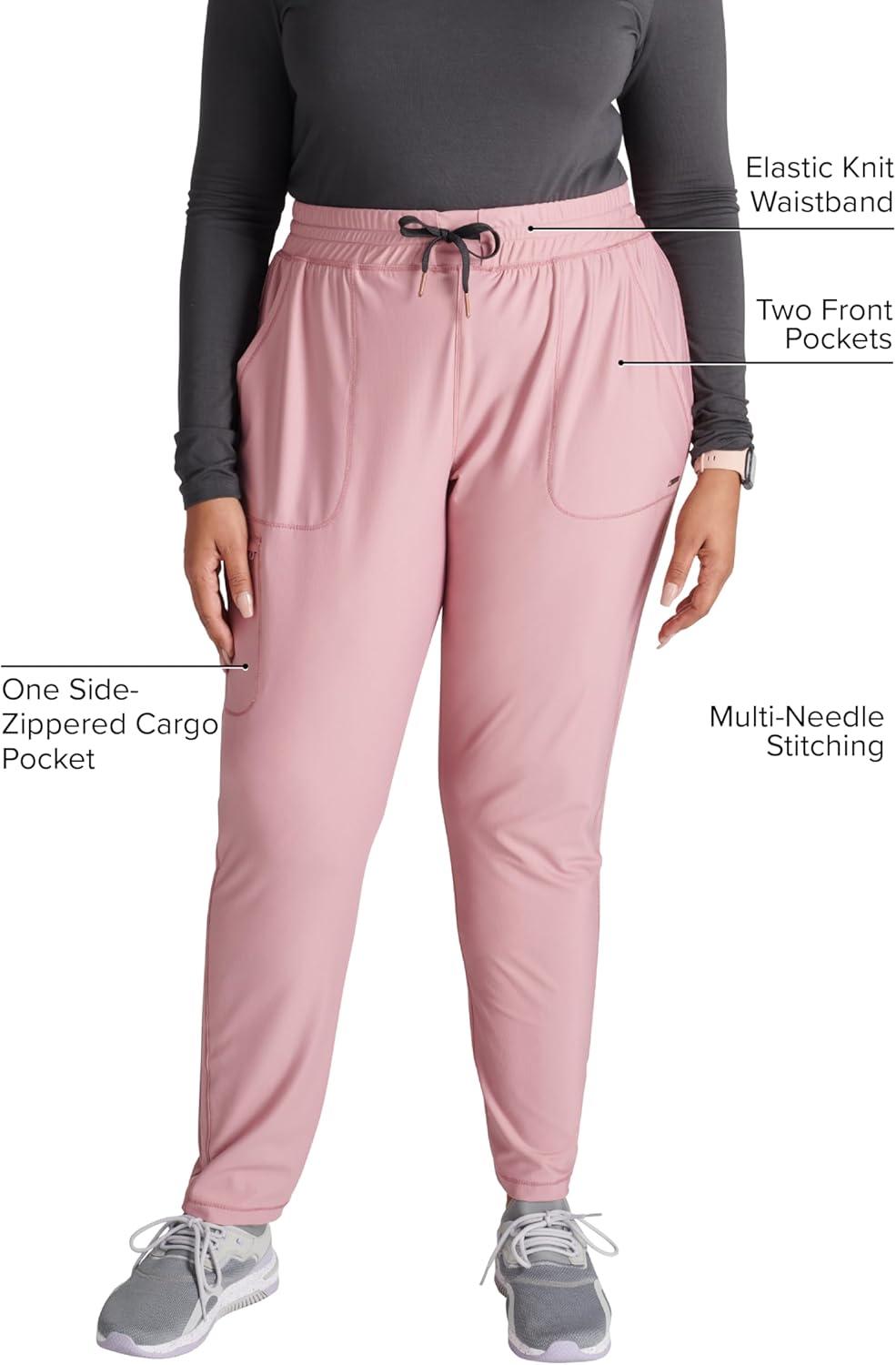 imageCherokee Womens Mid Rise Tapered Leg Drawstring Scrub Pants 5 Pocket 360 Stretch Moisture Wicking Easy Care CK095Mauve Orchid
