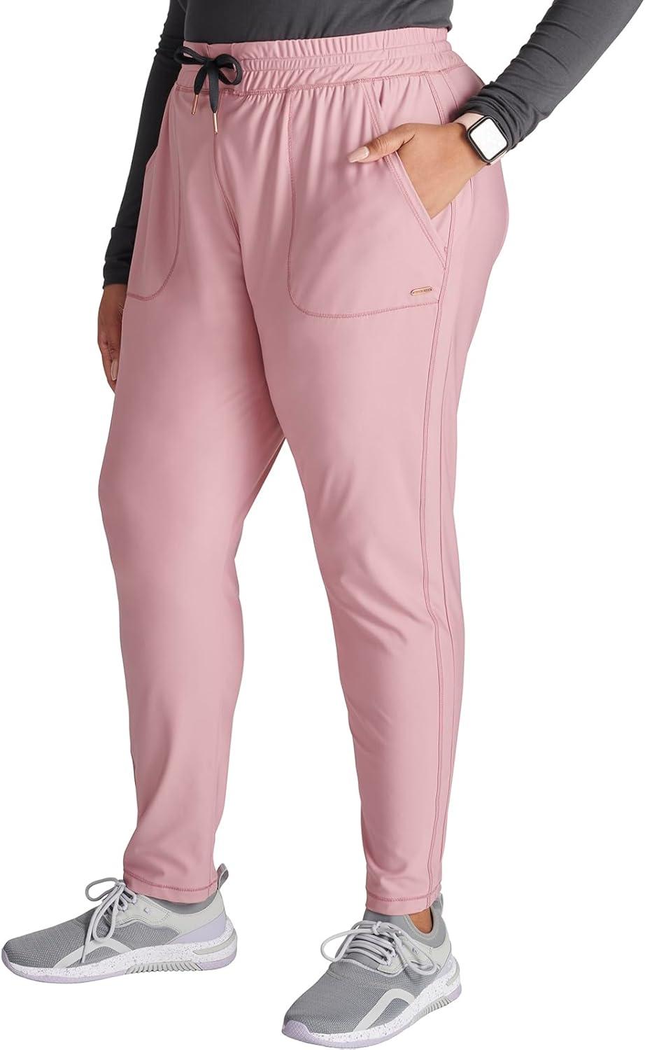 imageCherokee Womens Mid Rise Tapered Leg Drawstring Scrub Pants 5 Pocket 360 Stretch Moisture Wicking Easy Care CK095Mauve Orchid