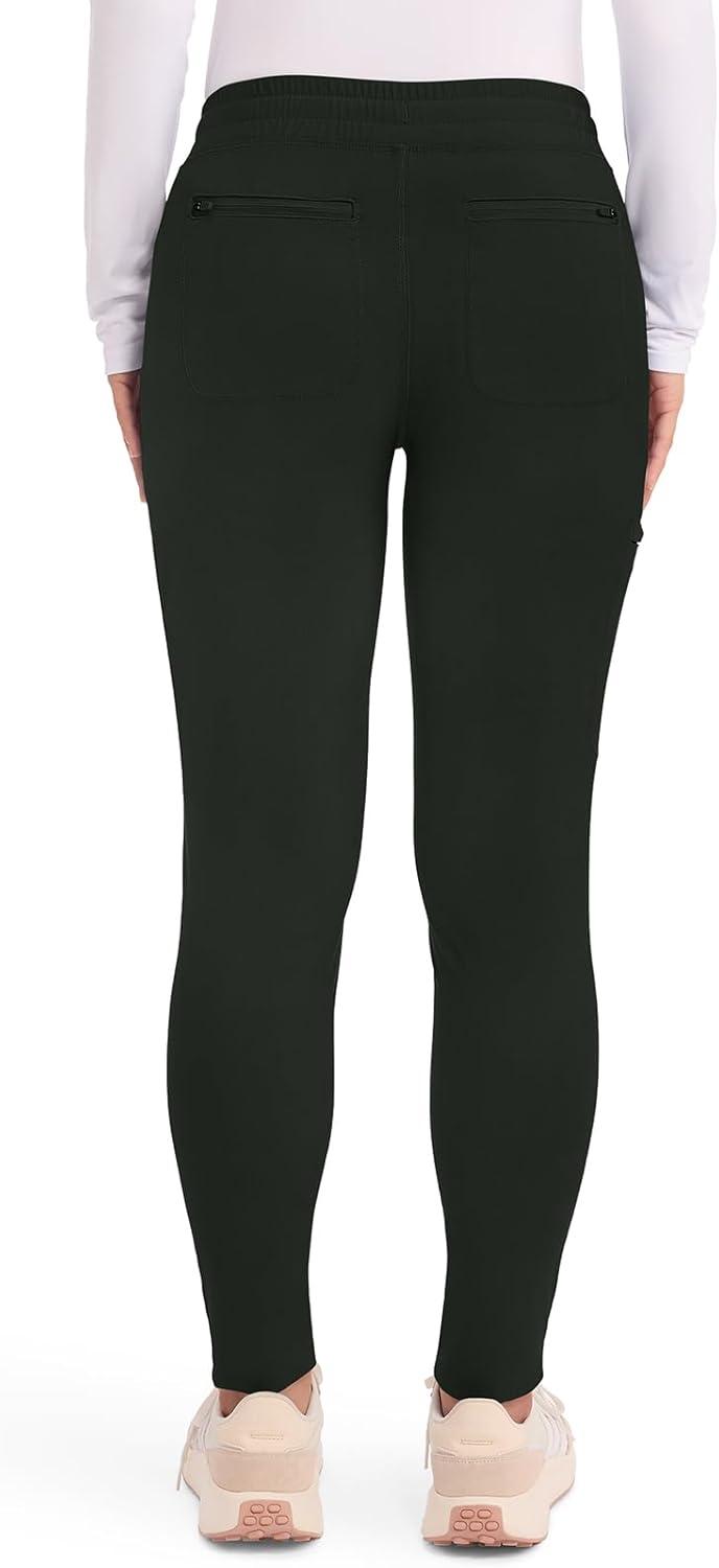 imageCherokee Womens Mid Rise Tapered Leg Drawstring Scrub Pants 5 Pocket 360 Stretch Moisture Wicking Easy Care CK095Olive Branch