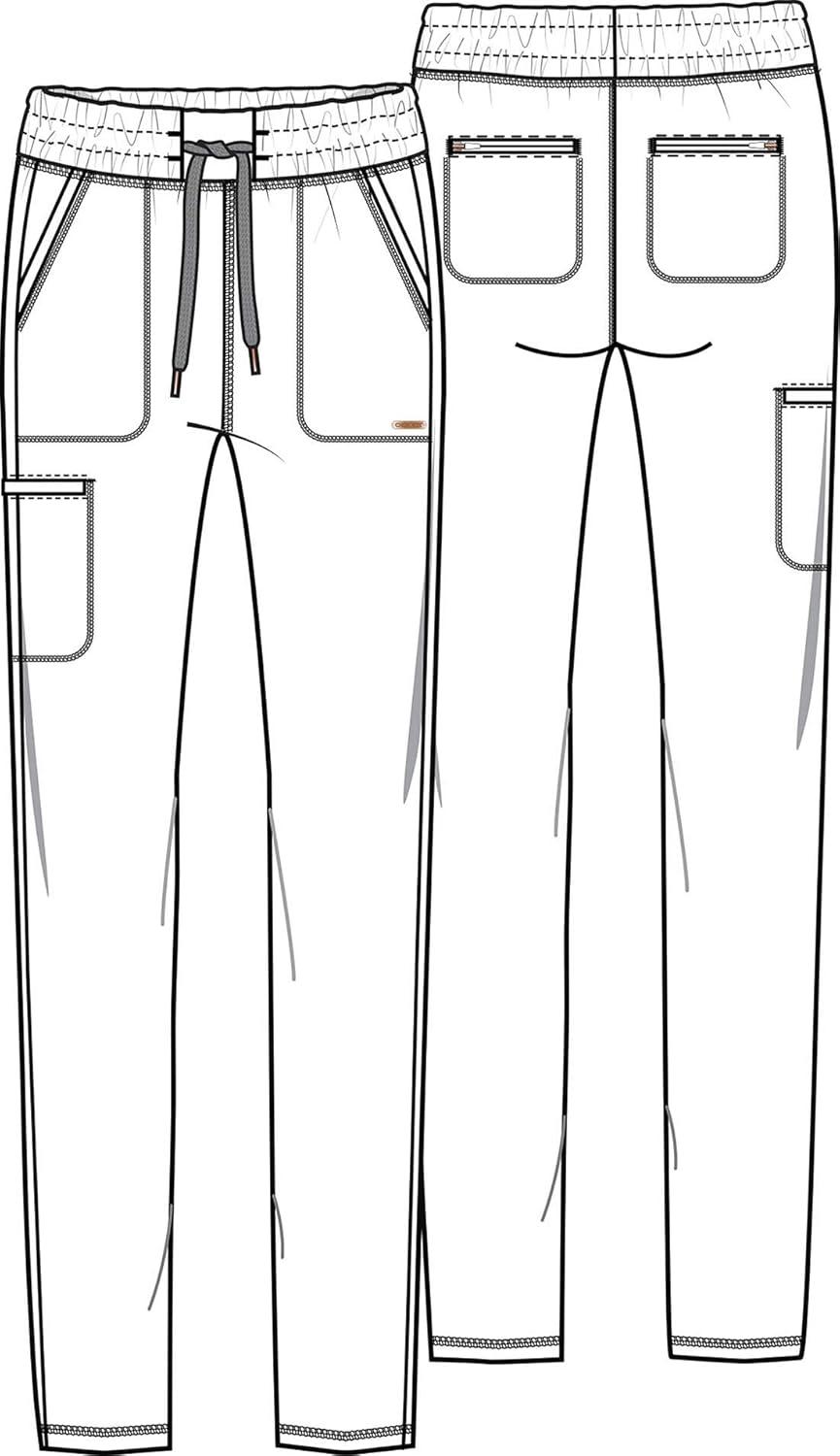 imageCherokee Womens Mid Rise Tapered Leg Drawstring Scrub Pants 5 Pocket 360 Stretch Moisture Wicking Easy Care CK095Olive Branch