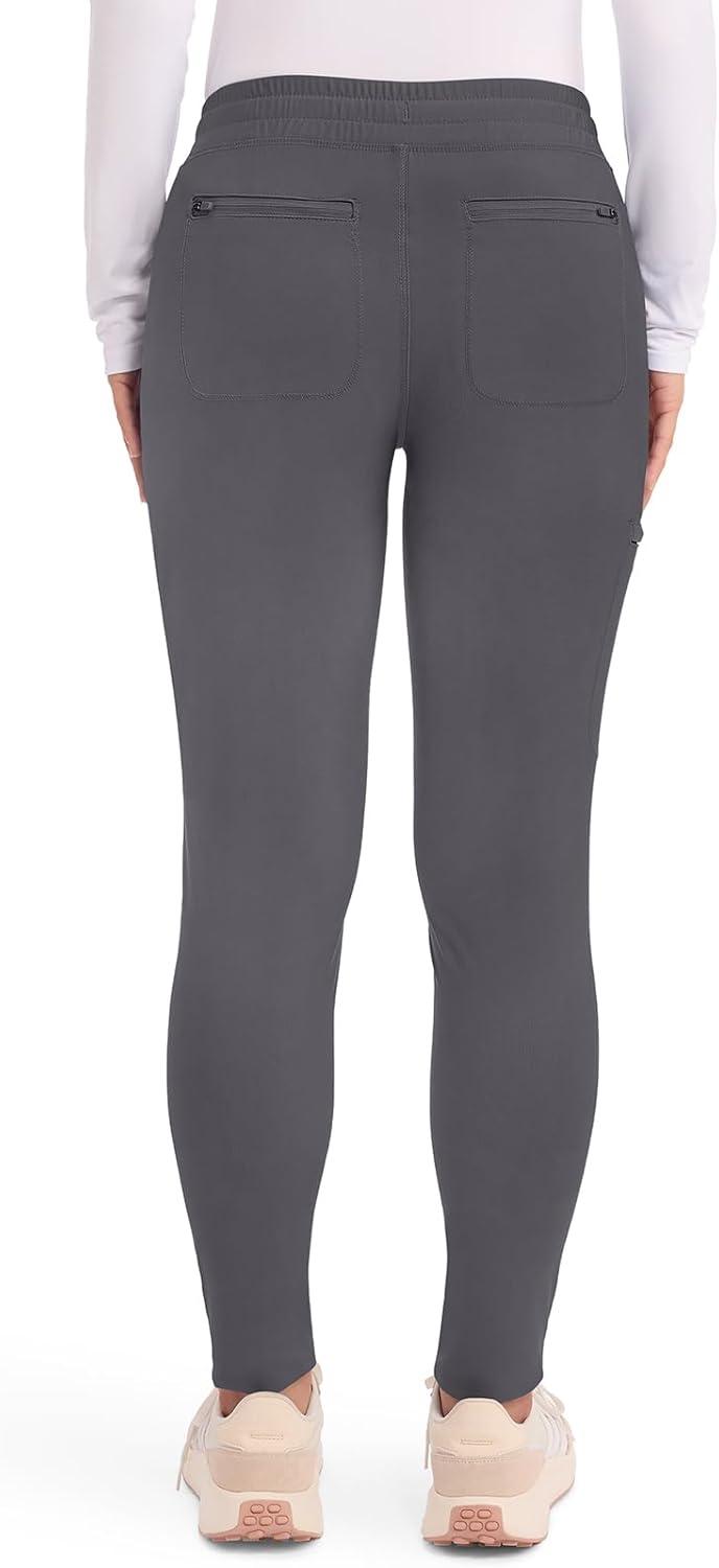 imageCherokee Womens Mid Rise Tapered Leg Drawstring Scrub Pants 5 Pocket 360 Stretch Moisture Wicking Easy Care CK095Pewter