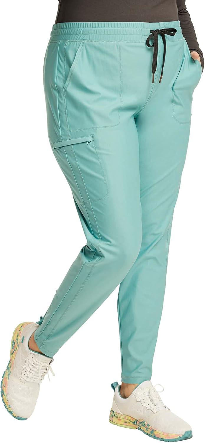 imageCherokee Womens Mid Rise Tapered Leg Drawstring Scrub Pants 5 Pocket 360 Stretch Moisture Wicking Easy Care CK095Riverbend