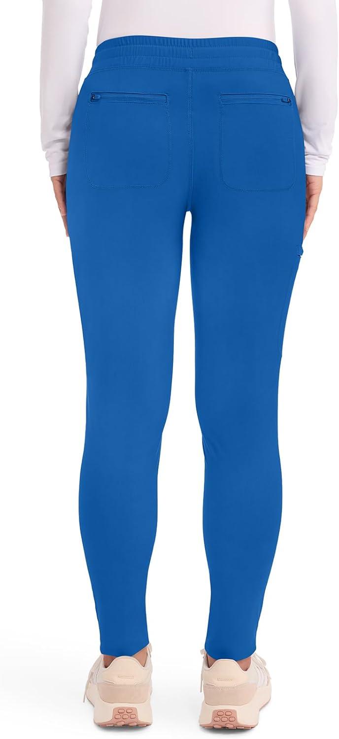 imageCherokee Womens Mid Rise Tapered Leg Drawstring Scrub Pants 5 Pocket 360 Stretch Moisture Wicking Easy Care CK095Royal