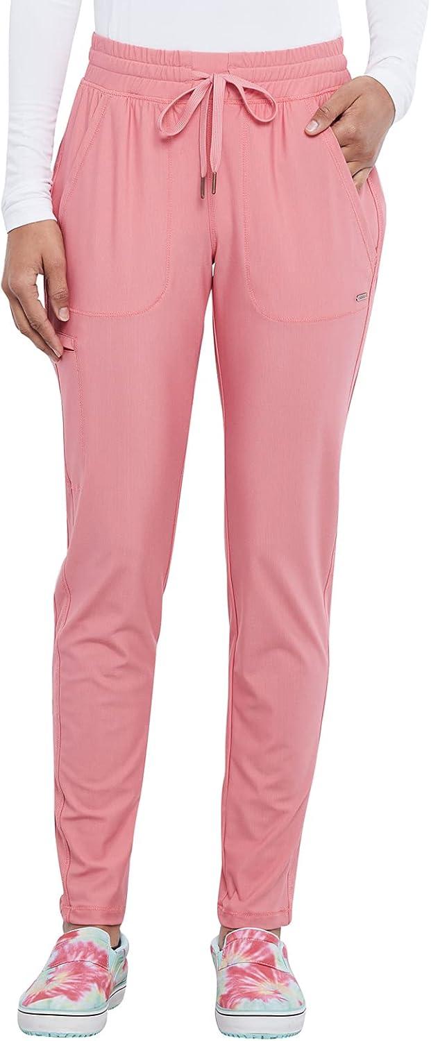 imageCherokee Womens Mid Rise Tapered Leg Drawstring Scrub Pants 5 Pocket 360 Stretch Moisture Wicking Easy Care CK095Tea Rose
