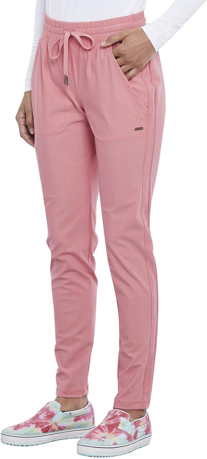 imageCherokee Womens Mid Rise Tapered Leg Drawstring Scrub Pants 5 Pocket 360 Stretch Moisture Wicking Easy Care CK095Tea Rose