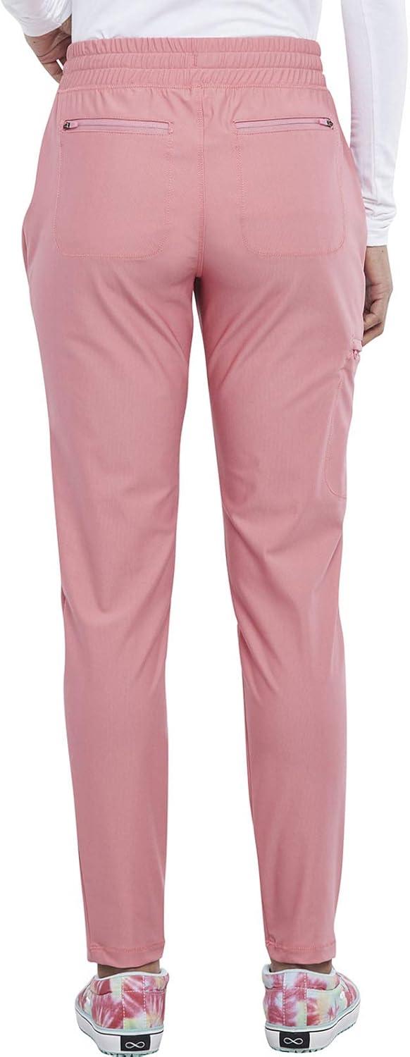 imageCherokee Womens Mid Rise Tapered Leg Drawstring Scrub Pants 5 Pocket 360 Stretch Moisture Wicking Easy Care CK095Tea Rose