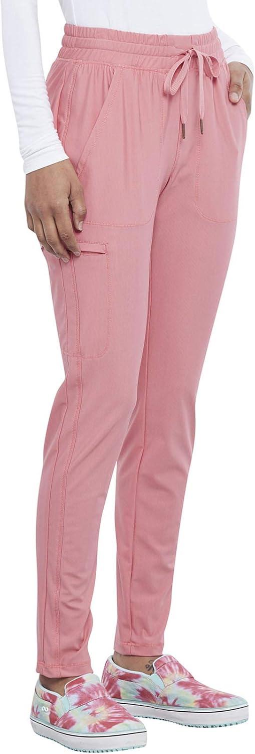 imageCherokee Womens Mid Rise Tapered Leg Drawstring Scrub Pants 5 Pocket 360 Stretch Moisture Wicking Easy Care CK095Tea Rose