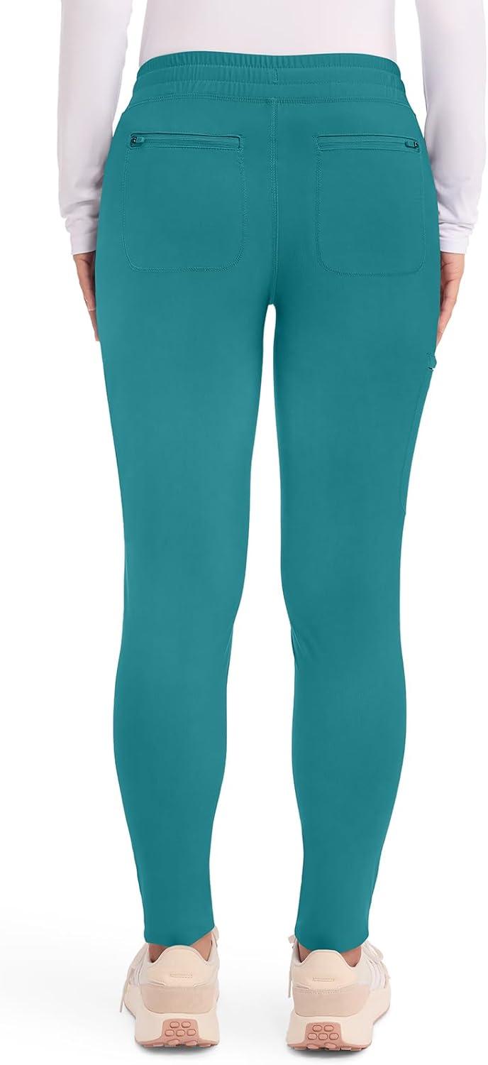 imageCherokee Womens Mid Rise Tapered Leg Drawstring Scrub Pants 5 Pocket 360 Stretch Moisture Wicking Easy Care CK095Teal Blue