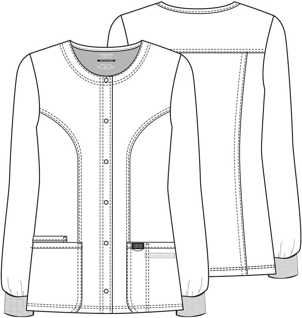 imageCherokee Womens Scrub Jacket Nurse Snap Front Medical Uniform with Pockets 2Way Stretch Easy Care Soft Fabric WW310Electric Pink