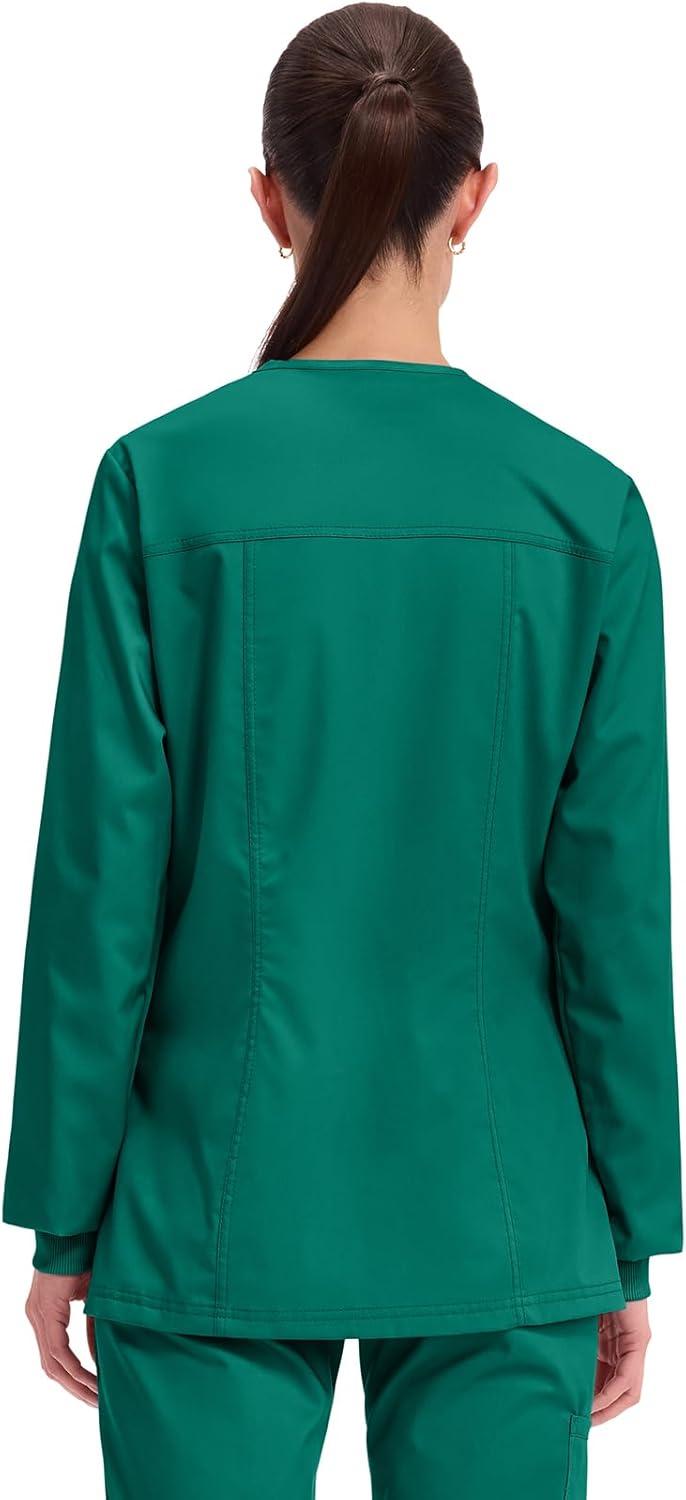 imageCherokee Womens Scrub Jacket Nurse Snap Front Medical Uniform with Pockets 2Way Stretch Easy Care Soft Fabric WW310Hunter Green