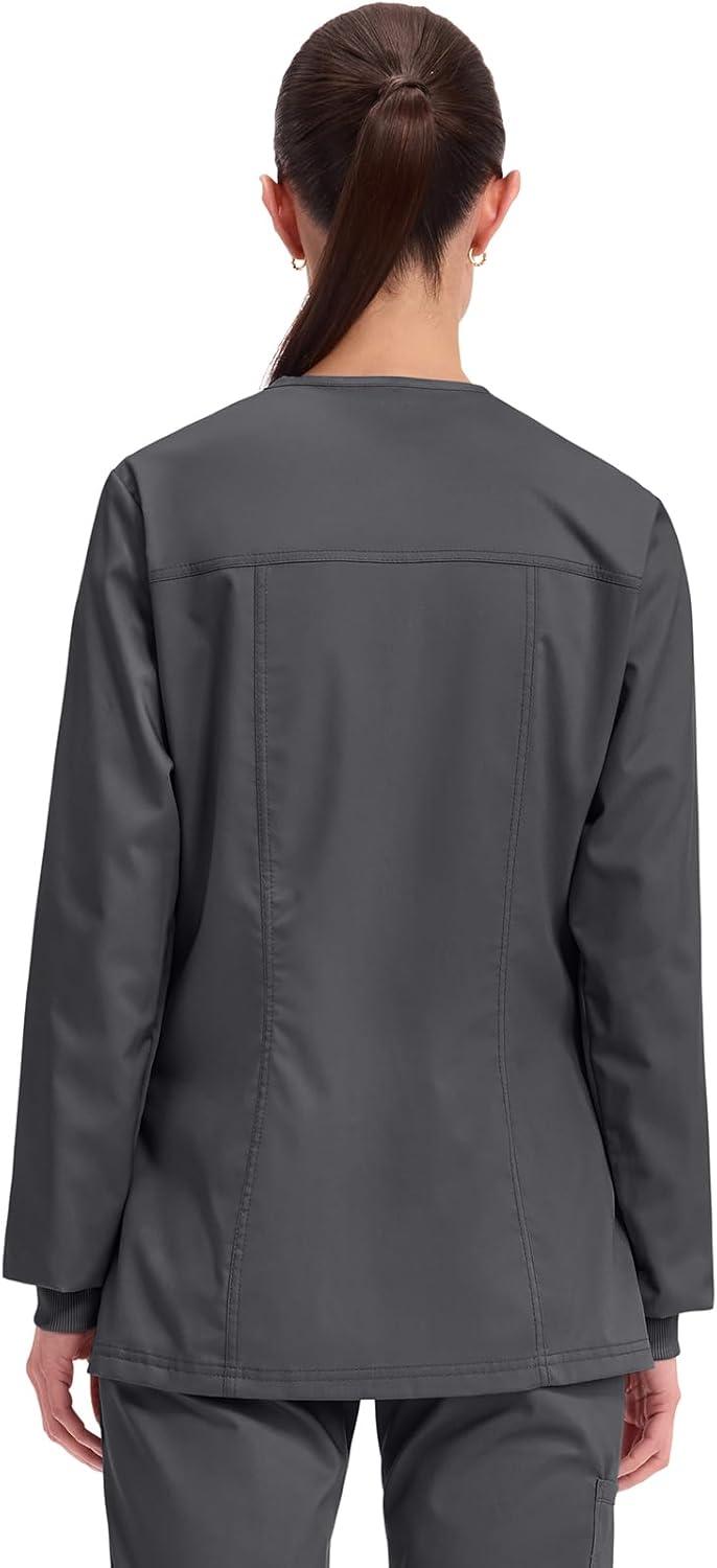 imageCherokee Womens Scrub Jacket Nurse Snap Front Medical Uniform with Pockets 2Way Stretch Easy Care Soft Fabric WW310Pewter