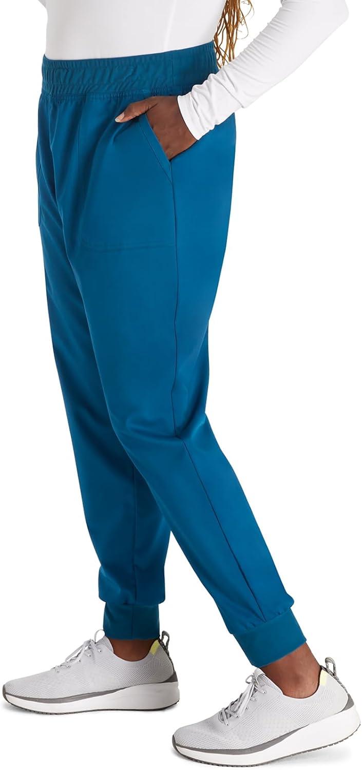 imageCherokee Womens Scrub Jogger Pants Modern Classic Fit Mid Rise Bottom with 5 Pockets Elastic Knit Waistband WW115Caribbean Blue