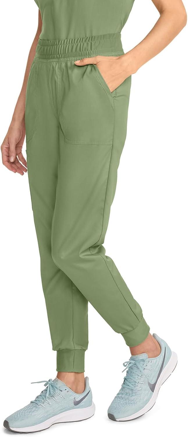imageCherokee Womens Scrub Jogger Pants Modern Classic Fit Mid Rise Bottom with 5 Pockets Elastic Knit Waistband WW115Celery Green