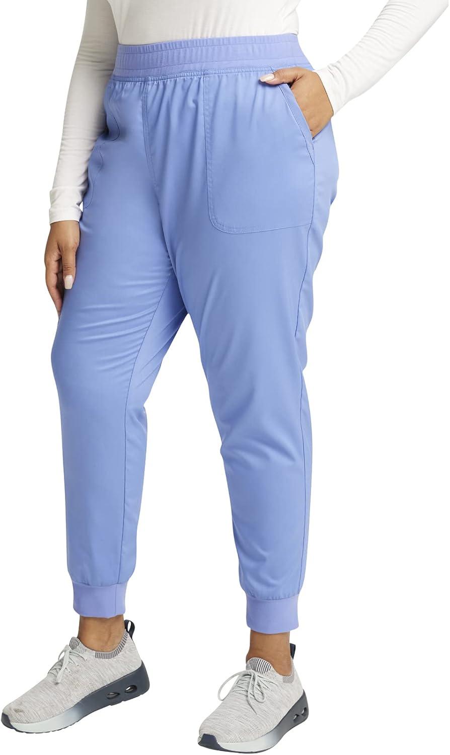 imageCherokee Womens Scrub Jogger Pants Modern Classic Fit Mid Rise Bottom with 5 Pockets Elastic Knit Waistband WW115Ciel
