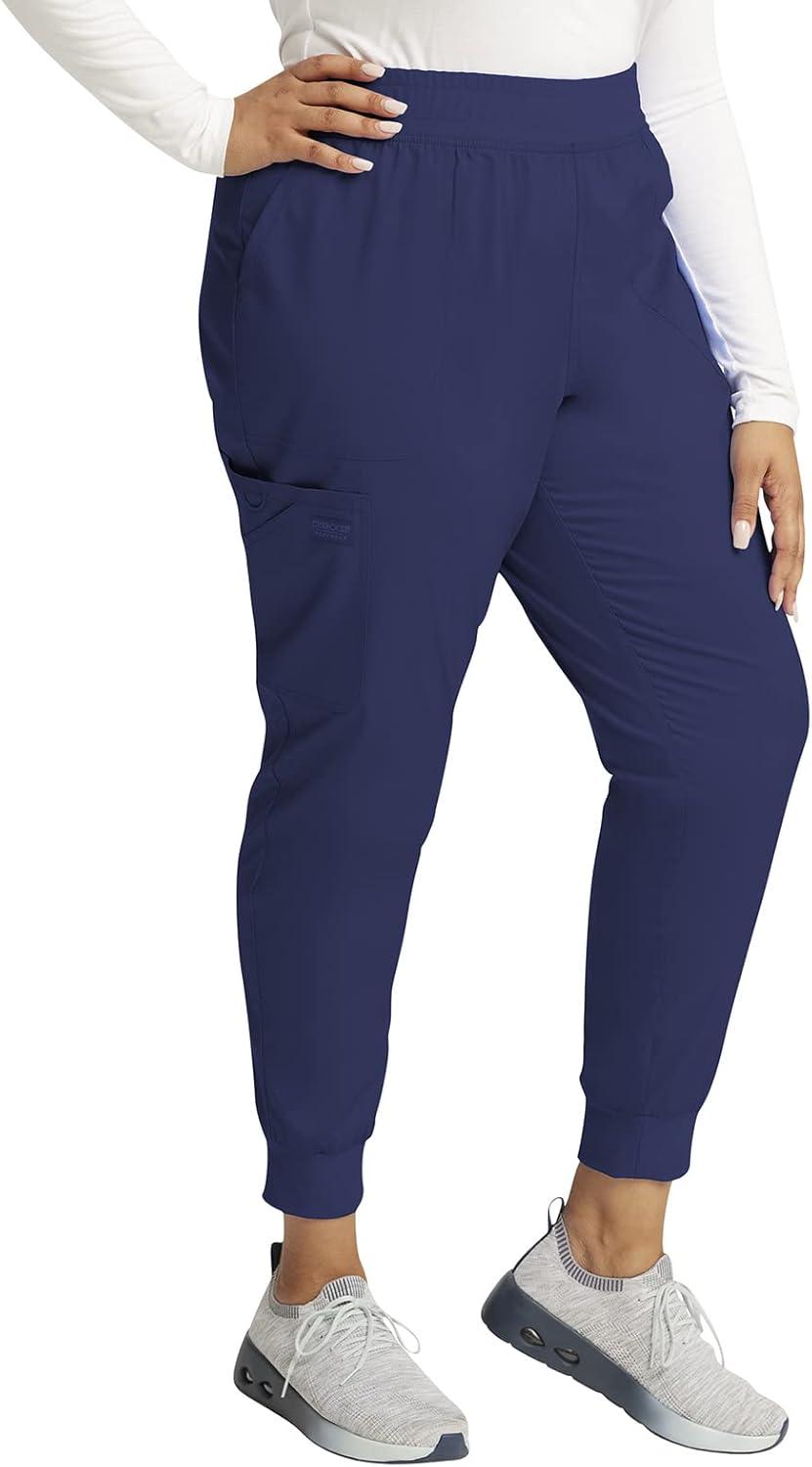 imageCherokee Womens Scrub Jogger Pants Modern Classic Fit Mid Rise Bottom with 5 Pockets Elastic Knit Waistband WW115Navy