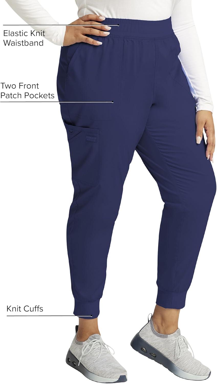 imageCherokee Womens Scrub Jogger Pants Modern Classic Fit Mid Rise Bottom with 5 Pockets Elastic Knit Waistband WW115Navy