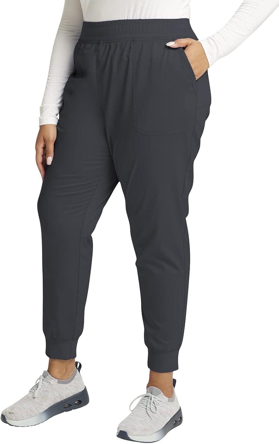 imageCherokee Womens Scrub Jogger Pants Modern Classic Fit Mid Rise Bottom with 5 Pockets Elastic Knit Waistband WW115Pewter