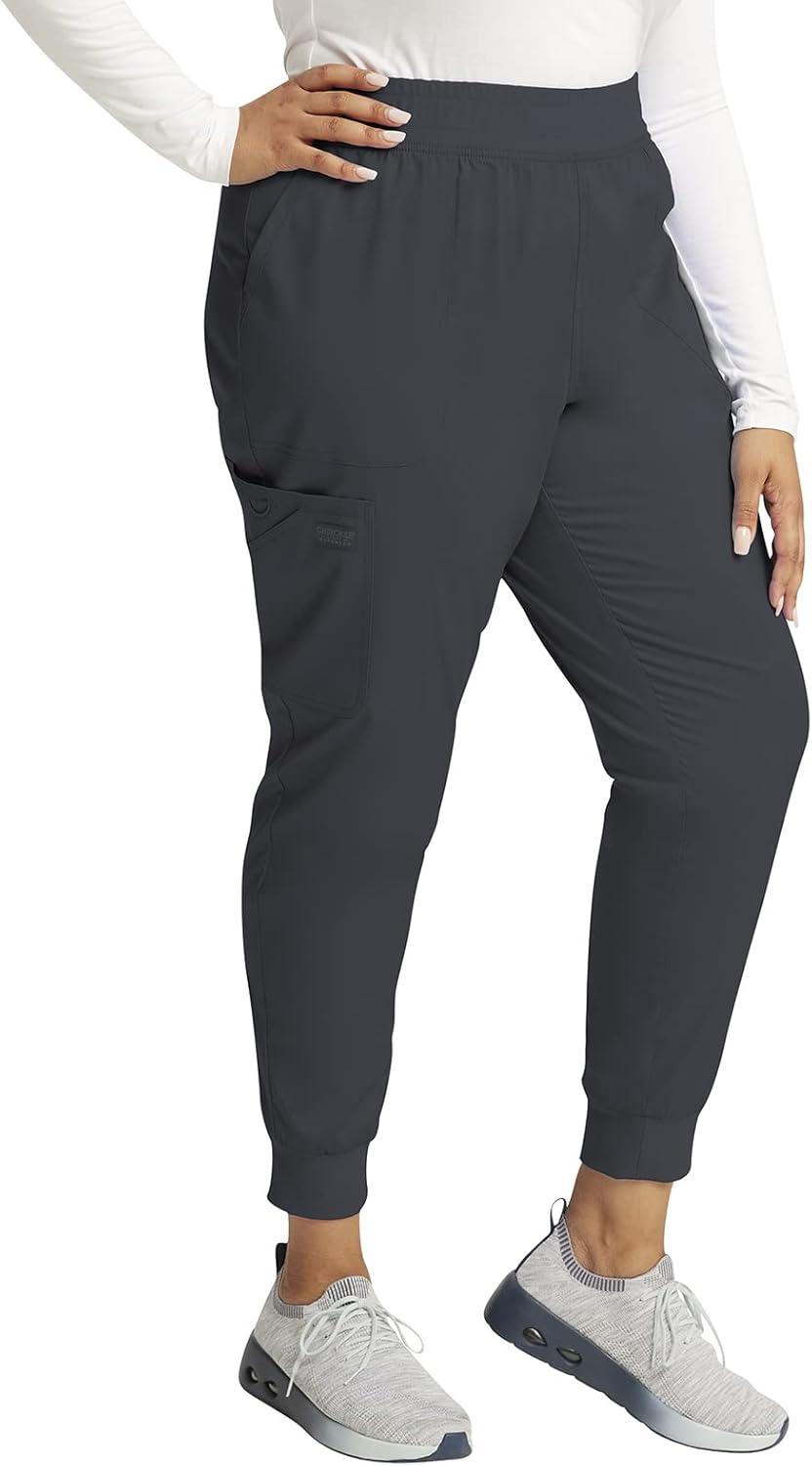 imageCherokee Womens Scrub Jogger Pants Modern Classic Fit Mid Rise Bottom with 5 Pockets Elastic Knit Waistband WW115Pewter