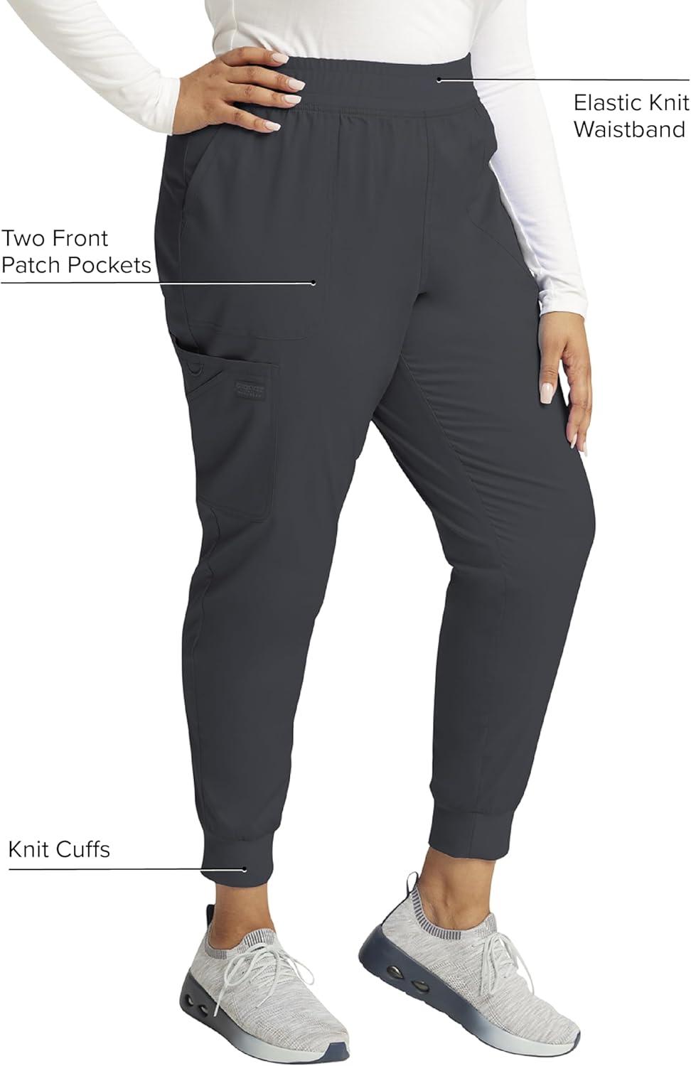 imageCherokee Womens Scrub Jogger Pants Modern Classic Fit Mid Rise Bottom with 5 Pockets Elastic Knit Waistband WW115Pewter