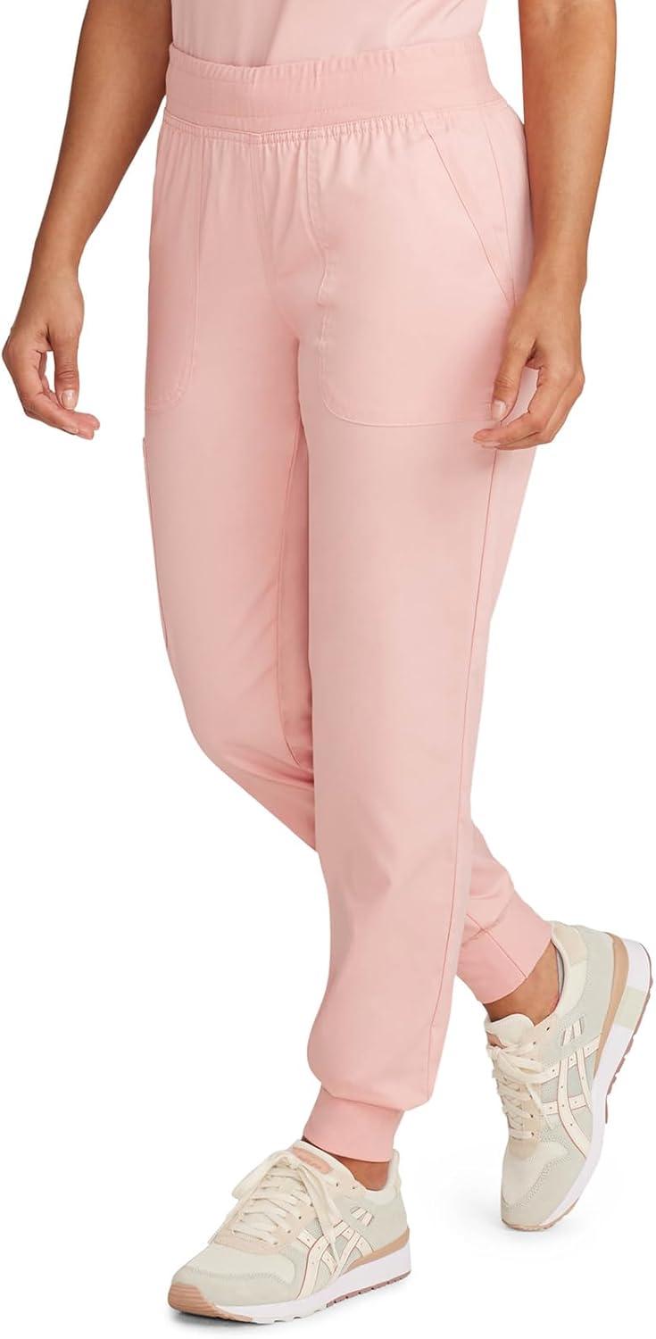 imageCherokee Womens Scrub Jogger Pants Modern Classic Fit Mid Rise Bottom with 5 Pockets Elastic Knit Waistband WW115Pink Essence