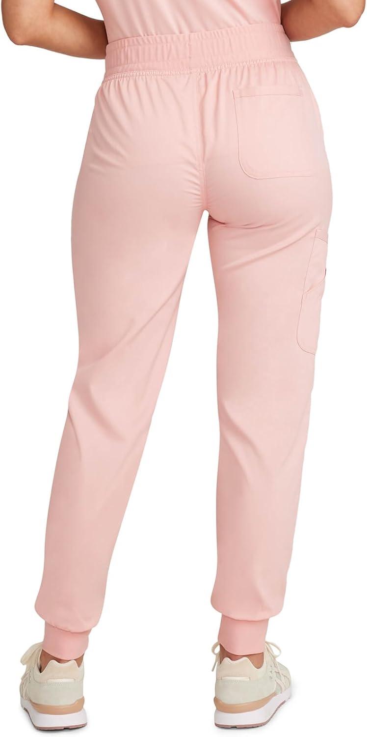 imageCherokee Womens Scrub Jogger Pants Modern Classic Fit Mid Rise Bottom with 5 Pockets Elastic Knit Waistband WW115Pink Essence