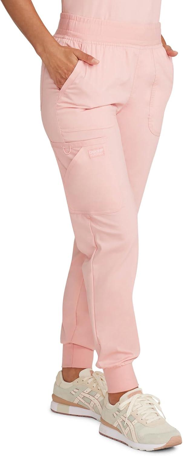 imageCherokee Womens Scrub Jogger Pants Modern Classic Fit Mid Rise Bottom with 5 Pockets Elastic Knit Waistband WW115Pink Essence