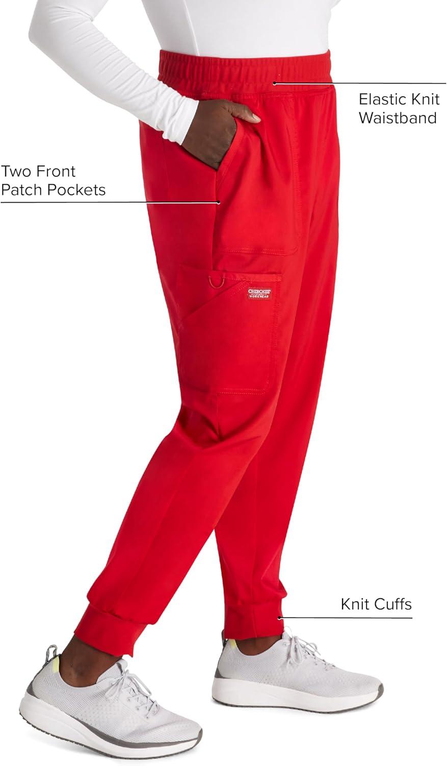 imageCherokee Womens Scrub Jogger Pants Modern Classic Fit Mid Rise Bottom with 5 Pockets Elastic Knit Waistband WW115Red