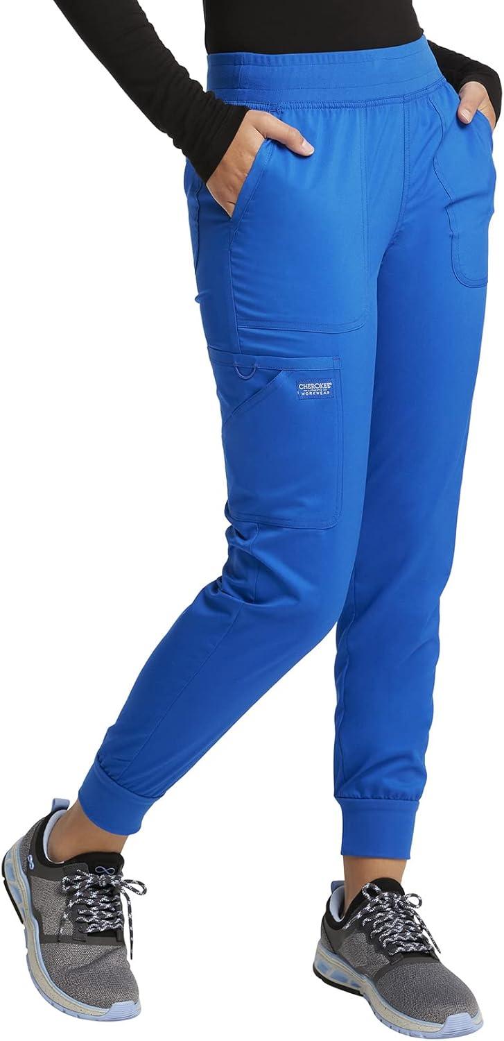 imageCherokee Womens Scrub Jogger Pants Modern Classic Fit Mid Rise Bottom with 5 Pockets Elastic Knit Waistband WW115Royal