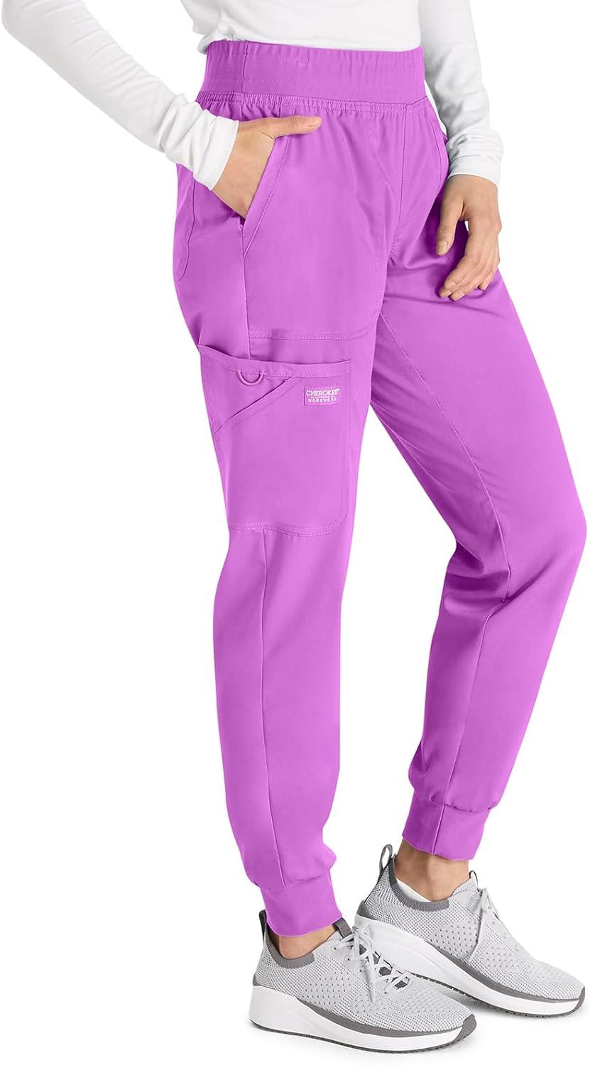 imageCherokee Womens Scrub Jogger Pants Modern Classic Fit Mid Rise Bottom with 5 Pockets Elastic Knit Waistband WW115Sweet Berry
