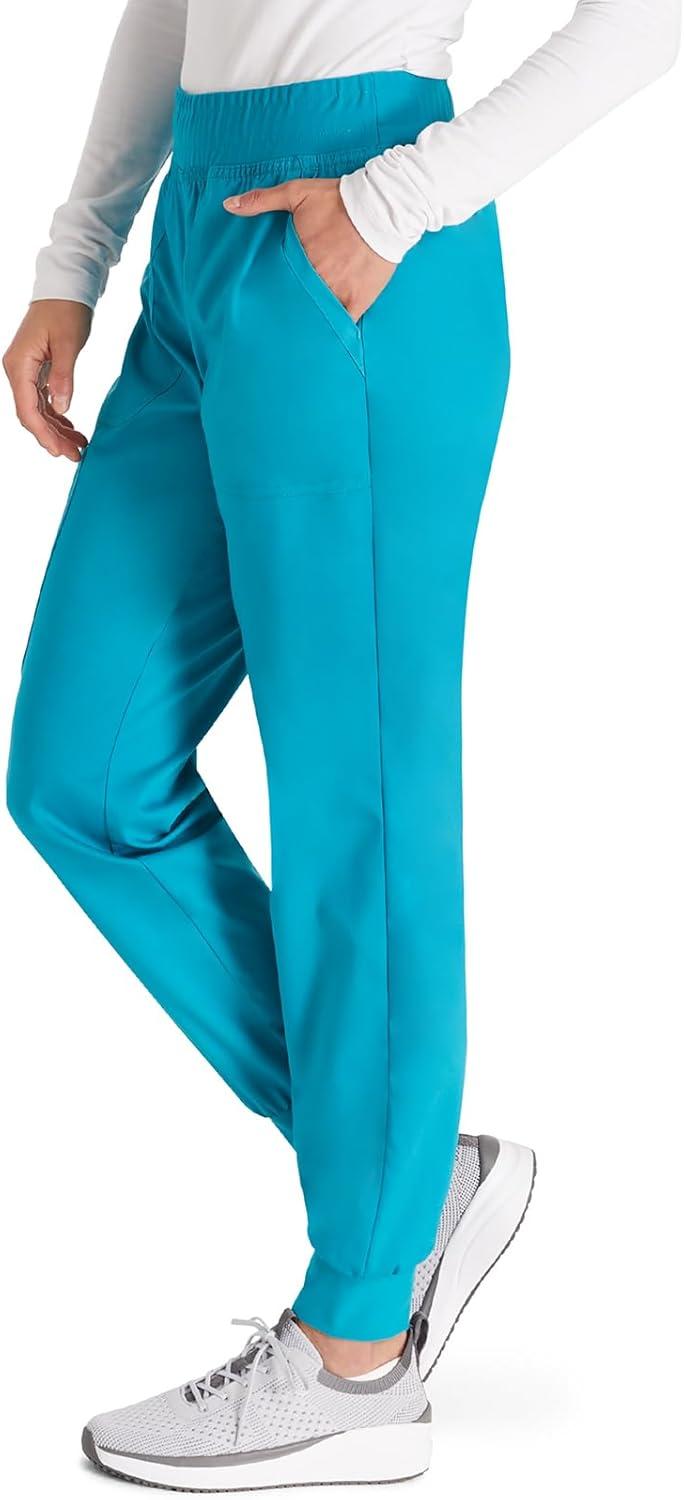 imageCherokee Womens Scrub Jogger Pants Modern Classic Fit Mid Rise Bottom with 5 Pockets Elastic Knit Waistband WW115Teal Blue
