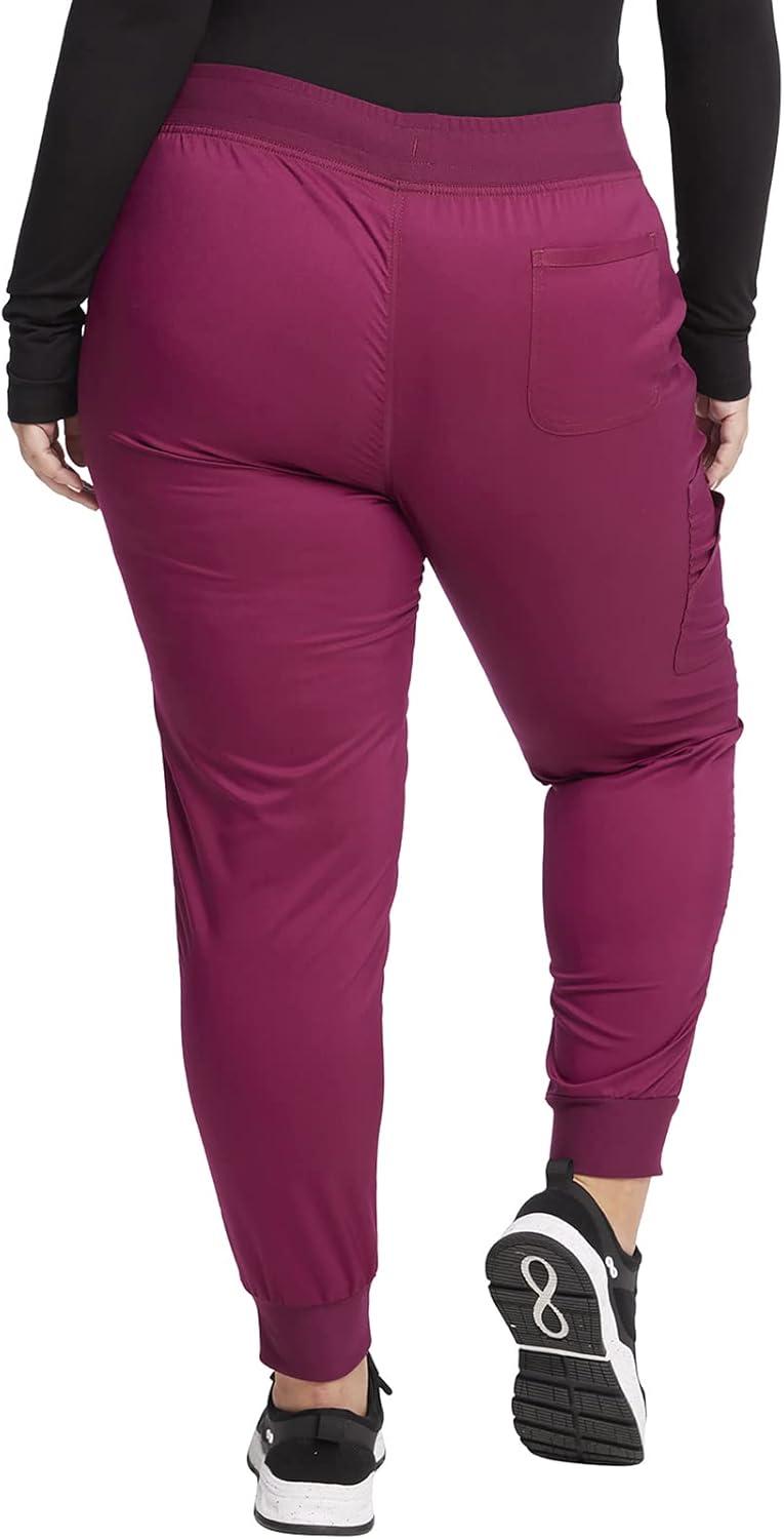 imageCherokee Womens Scrub Jogger Pants Modern Classic Fit Mid Rise Bottom with 5 Pockets Elastic Knit Waistband WW115Wine