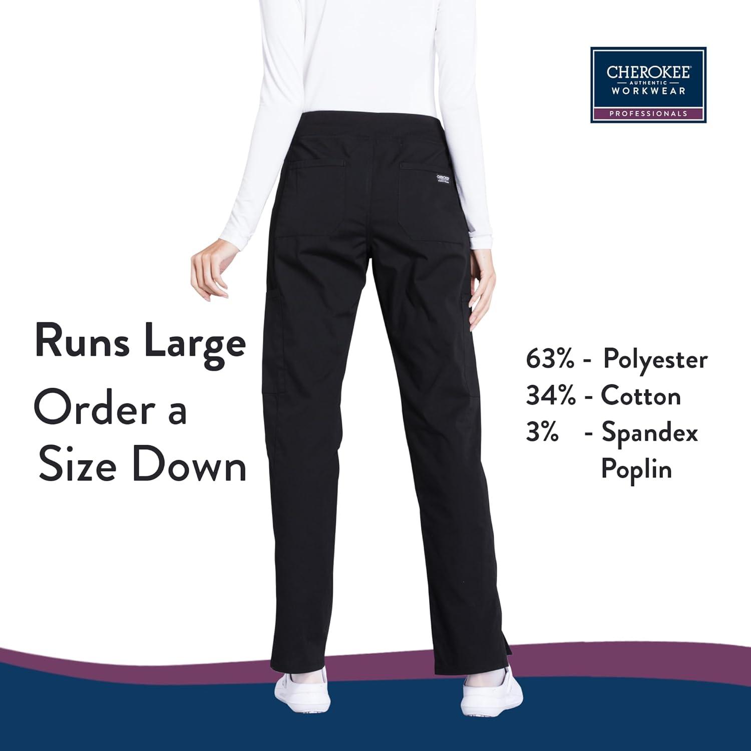 imageCherokee Womens Scrub Pants Mid Rise Straight Leg Pullon Cargo Pant with 6 Pockets amp 2Way Stretch Fabric WW170Black