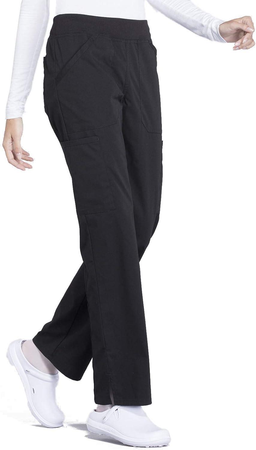 imageCherokee Womens Scrub Pants Mid Rise Straight Leg Pullon Cargo Pant with 6 Pockets amp 2Way Stretch Fabric WW170Black
